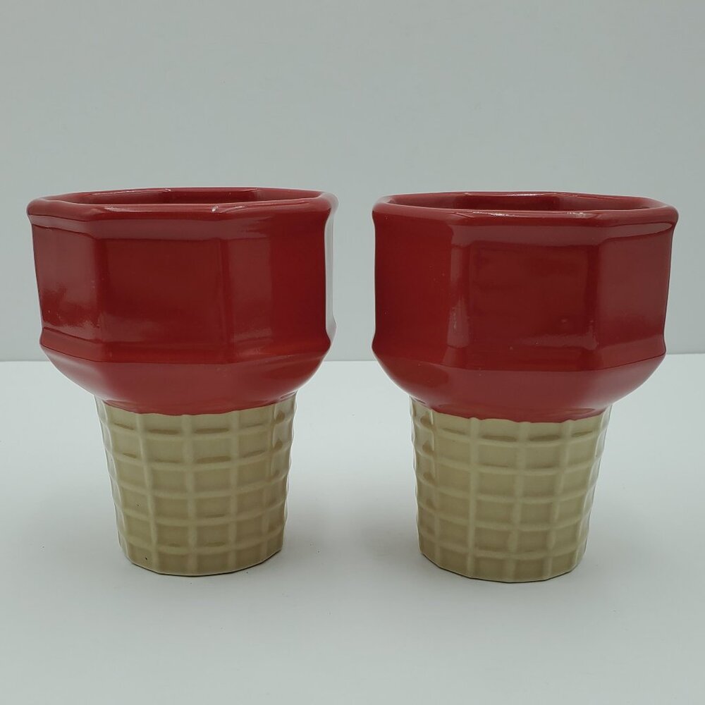 Pfaltzgraff Real Red Ice Cream Cone Dishes Red Waffle Cone Dishes